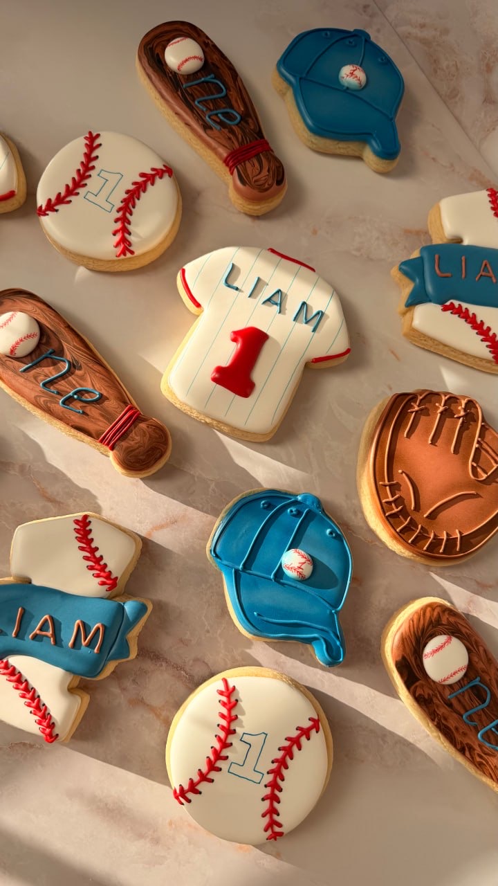 Baseball themed cookies for a first birthday